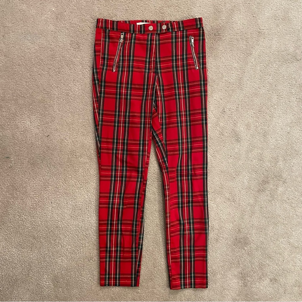 Cool, funky Red and green plaid H&M skinny pants